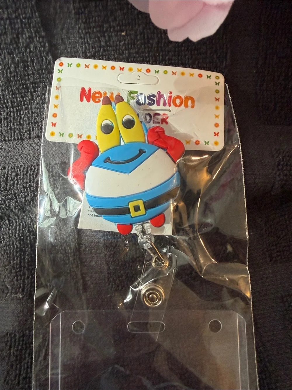 Blue Crab Character Retractable Badge Reel with Clear ID Holder